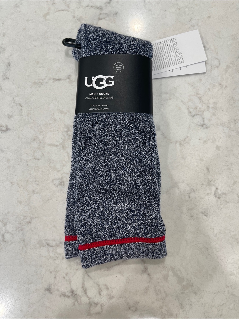 UGG Men’s Heather Navy Casual Socks with Red Accent